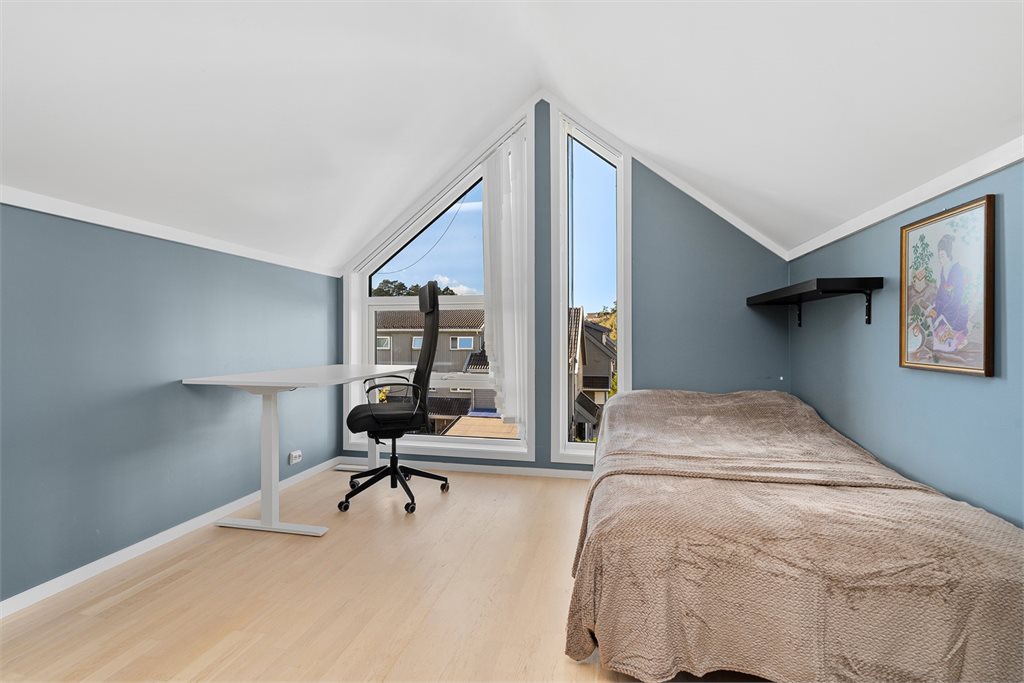 Soverom 2 oppe. Rommet var opprinnelig loftstue